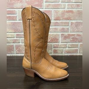 Vtg Double H Western Cowboy Boots Womens 5 B Light Brown Leather Woven 5170